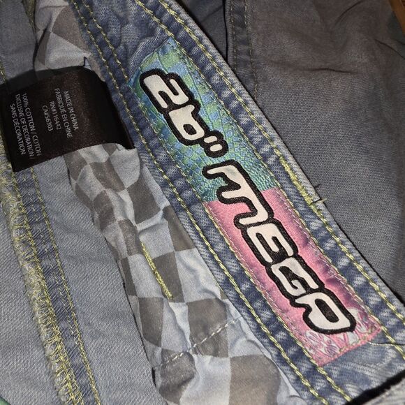 ALAB MEGA WIDE LEG Sz 42 Embroidered Pocket Logo Skater Rave Y2K Grunge Jeans - Picture 7 of 10